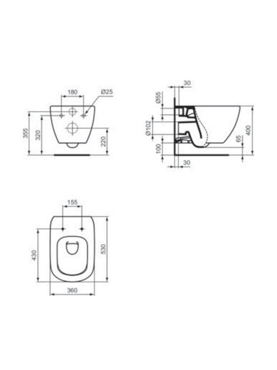 Ideal Standard Tesi HF Aquablade Wandhängende Toilette Ohne Deckel Weiß