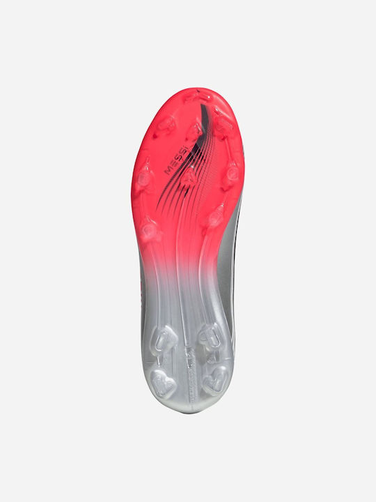 F50 Messi Elite Firm Ground Boots FG Kids Soccer Cleats and Shoes with Molded Outsole Cloud White / Lucid Red / Silver Metallic
