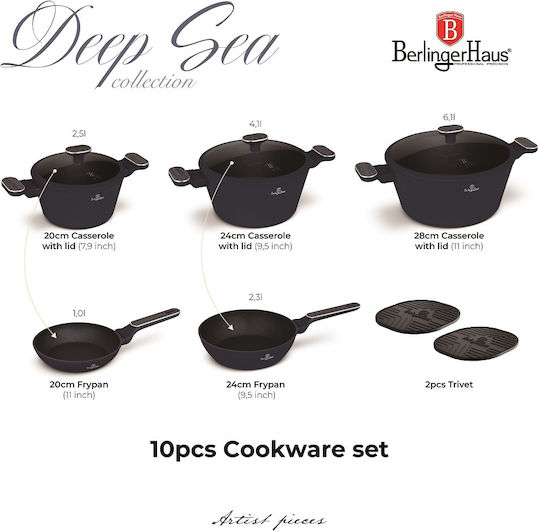 Berlinger Haus Cookware Set from Aluminum Matt Blue with Non-stick Interior Coating 5 Pieces