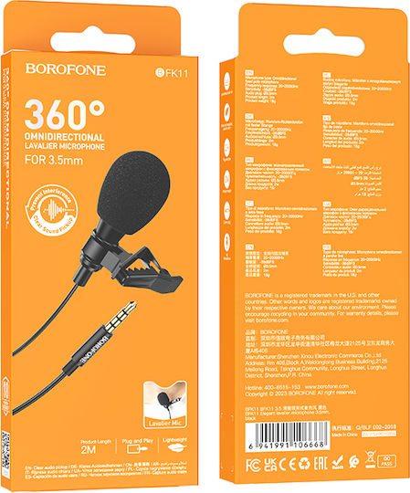Borofone BFK11 Elegant Microphone 3.5mm Πέτου, Clip On for Vocals