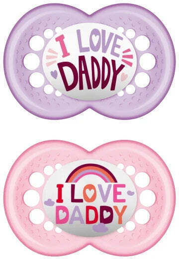 Mam Ι Love Mummy Pacifiers Silicone I Love Daddy - Pink Lilac for 16+ months 2pcs