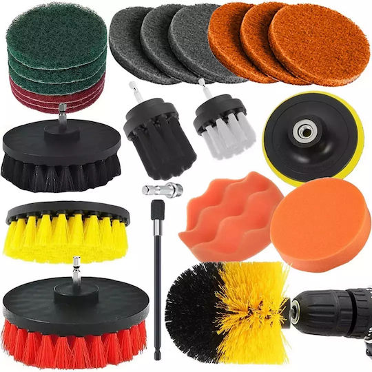Set Cleaning Polishing Sponges Brushes Drill Screwdriver 23 Pieces Aria Trade