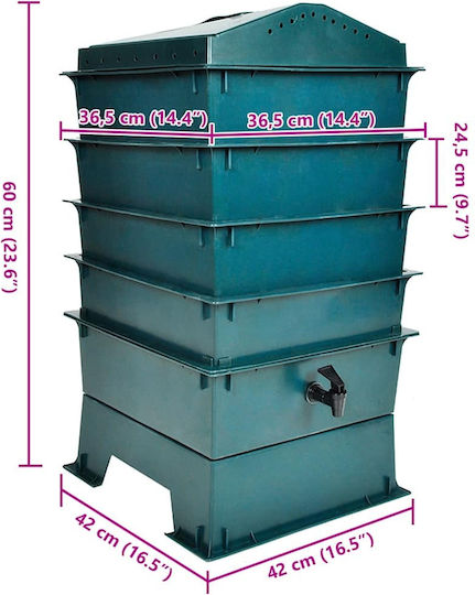40585 Plastic Closed Type Composter for Landworms with 4 Discs 42x42x60cm