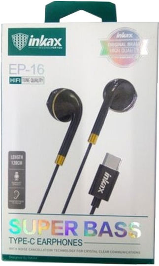 Inkax EP-16 Earbuds Freihändig Kopfhörer mit Stecker USB-C Schwarz