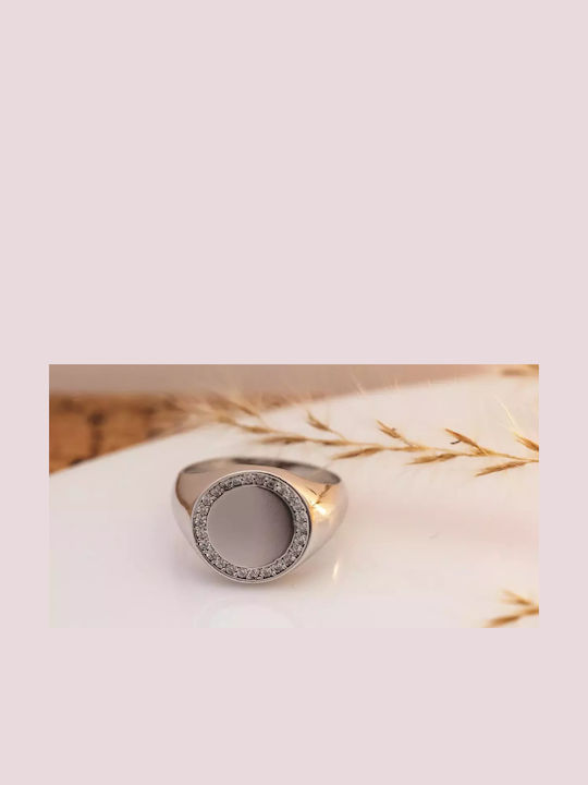 Chevalier Ring with Zircon made of White gold 9K