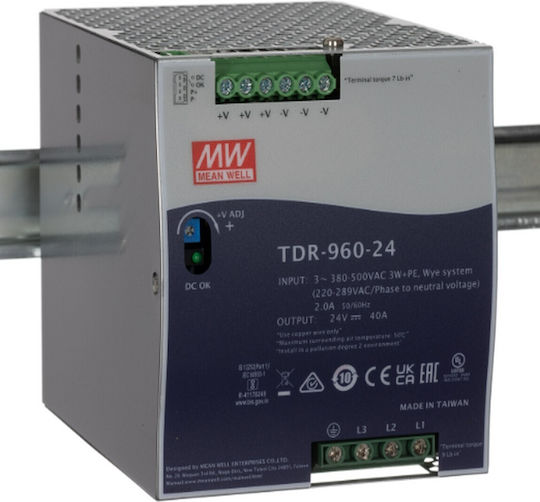 Mean Well TDR960-24 DIN Rail Power Supply 40A/24V/960W