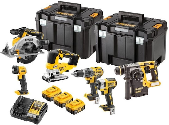 DEWALT DCK690P3T Σετ Δισκοπρίονο, Δραπανοκατσάβιδο, Παλμικό Κατσαβίδι, Πιστολέτο, Σέγα & Φακός Brushless 18V με 3 Μπαταρίες 5Ah και Θήκη