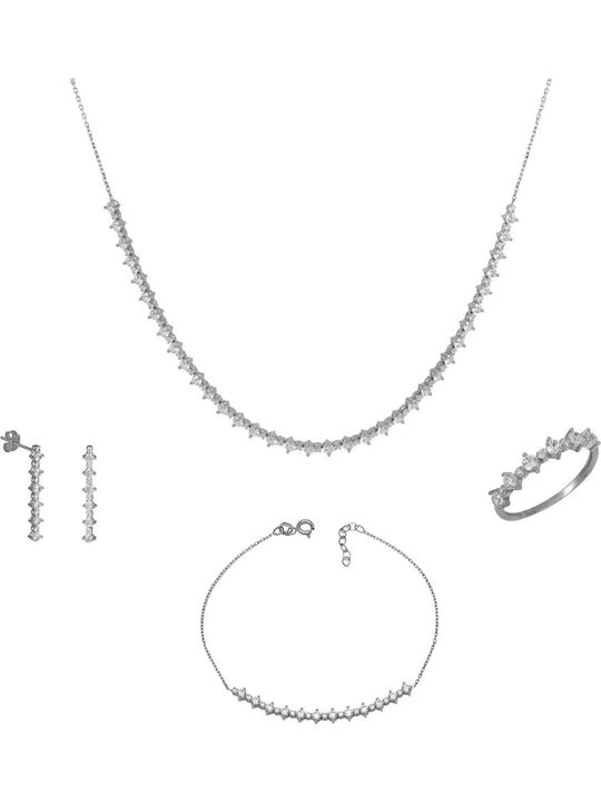 Set with Necklace , Earrings & Ring from White Gold 14K with Stones