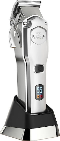 Oneisall Professional Rechargeable Dog Grooming Clipper Made of Stainless Steel 6800rpm Silver