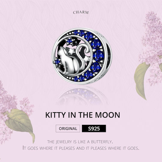Silber Charm 925 Blaue Steine Katzen Sterne