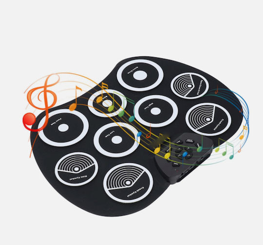 Roza G801 Φορητό Ηλεκτρονικό Σετ Τυμπάνων Roll-up 9 Pads Σιλικόνης Αρχάριους – Μαύρο