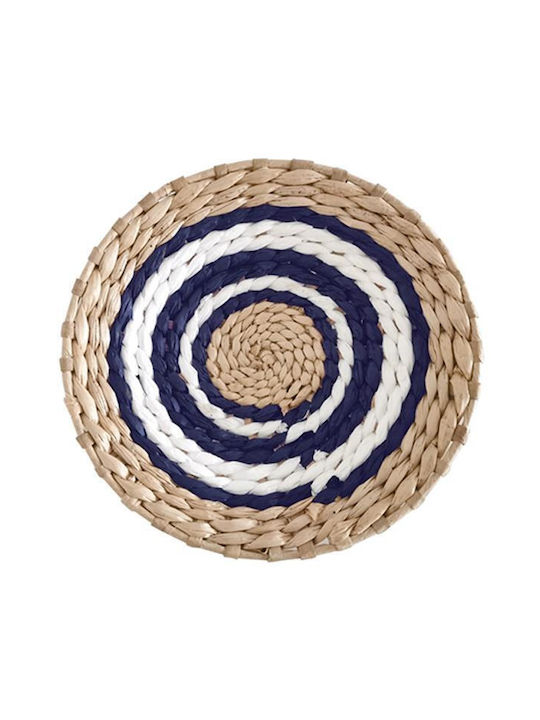 Δίσκος Boho Διακοσμητικός Ψάθινος Φυσικό Λευκό Μπλε Ø30εκ