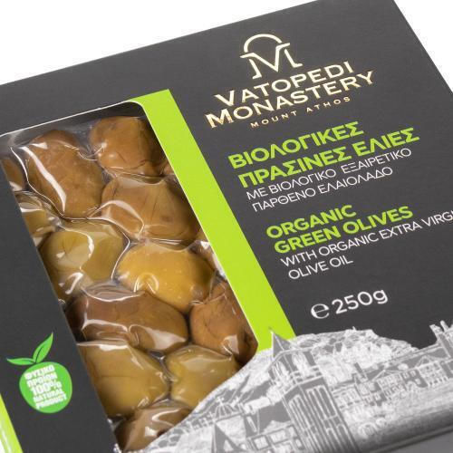 Organic Green Olives Ancient Olive Groves of the Holy Monastery of Vatopedi 250g Authentic Product of Vatopedi Monastery