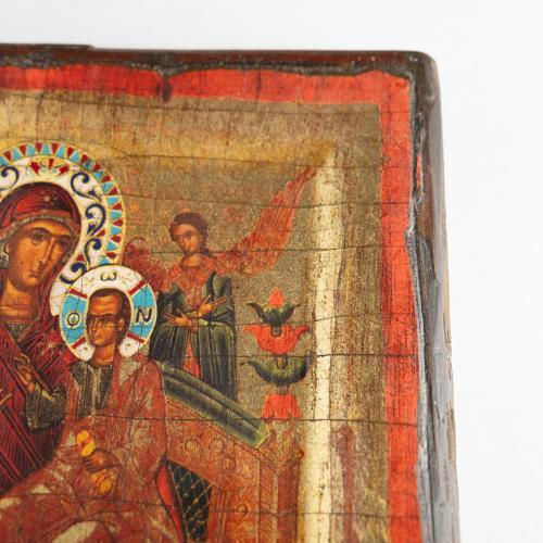Panagia Pantanassa Engraved Wooden Aged Icon Canvas Gold Background Authentic Product of Vatopedi Monastery Holy Great Monastery Vatopedi 30405000028123 22 X 18 Cm