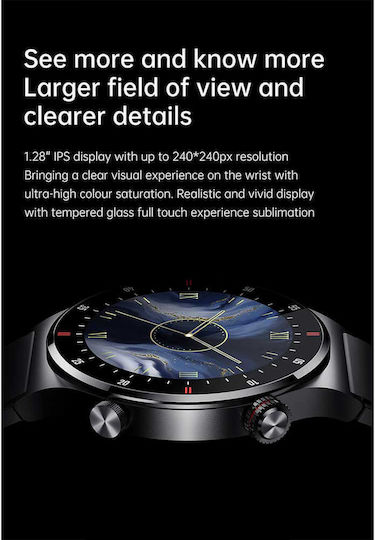 Microwear QW33 46mm Smartwatch with Heart Rate Monitor (Black Steel)