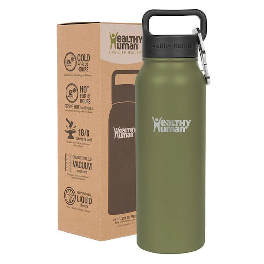 Healthy Human Bottle Thermos Stainless Steel / Plastic BPA Free 621ml Stein Bottle Olive Healthy Human