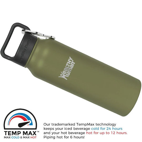Healthy Human Bottle Thermos Stainless Steel / Plastic BPA Free 621ml Stein Bottle Olive Healthy Human
