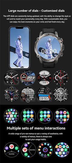 Microwear Ak56 Smartwatch mit Pulsmesser (Steel Black)