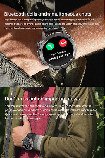 Microwear Ak56 Smartwatch mit Pulsmesser (Steel Black)
