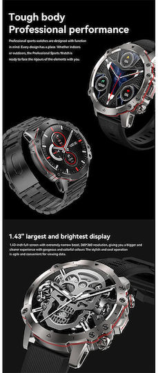 Microwear AK56 Smartwatch mit Pulsmesser (Silver Steel)