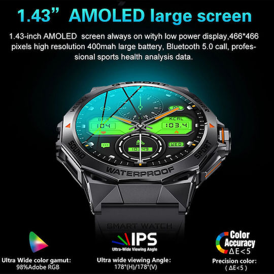 Microwear K62 Smartwatch με Παλμογράφο (Μαύρο)