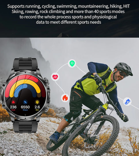Microwear AK75 Smartwatch cu Pulsometru (Black Steel)