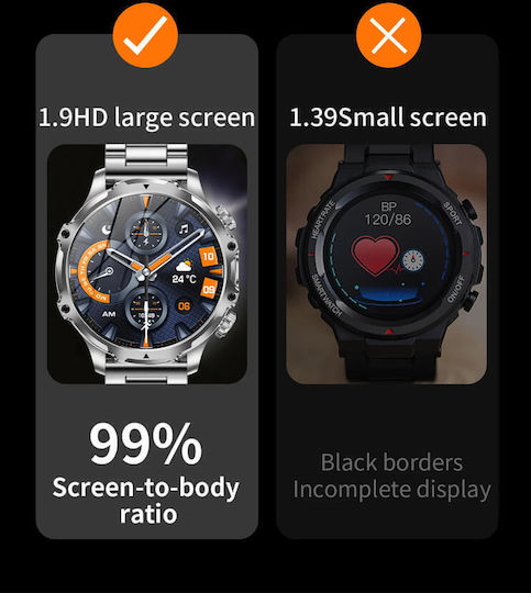 Microwear AK75 Smartwatch cu Pulsometru (Black Steel)