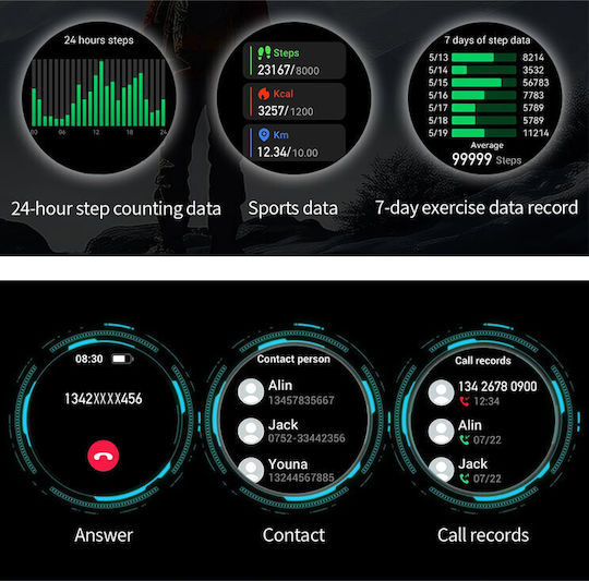 Microwear AK75 Smartwatch με Παλμογράφο (Silver Steel)