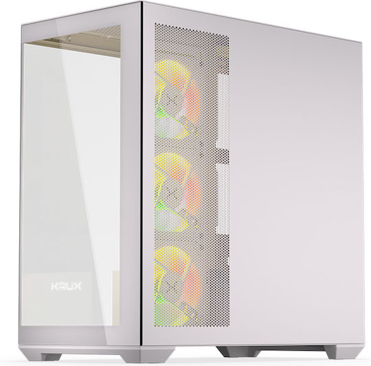 Krux Exo Gaming Midi Tower Κουτί Υπολογιστή με Πλαϊνό Παράθυρο και ARGB Φωτισμό Λευκό