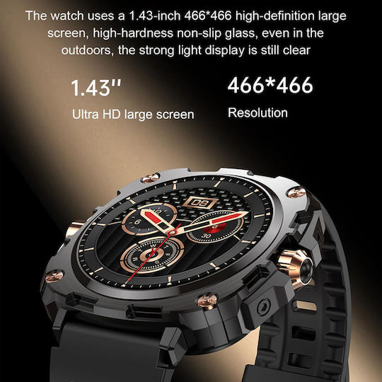 Microwear AK71 Smartwatch with Heart Rate Monitor (Black Gold Steel)