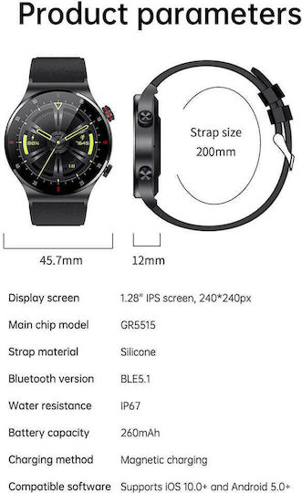 Microwear QW33 46mm Smartwatch με Παλμογράφο (Steel Silver)