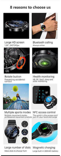 Microwear QW33 46mm Smartwatch με Παλμογράφο (Steel Silver)