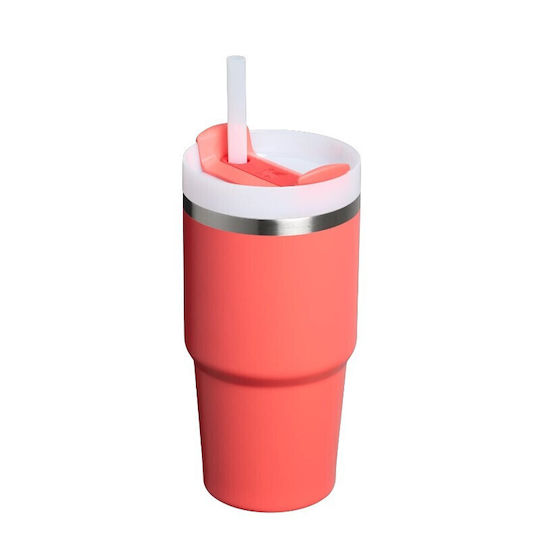 Stanley Quencher H2.0 FlowState Чаша с Дръжка Термос Неръждаема Стомана Без BPA 590мл Топъл Коралов с Сламка и Дръжка