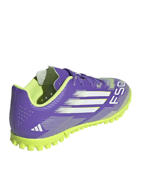F50 Club Kids Turf Soccer Shoes Purple Rush / Cloud White / Lucid Lemon