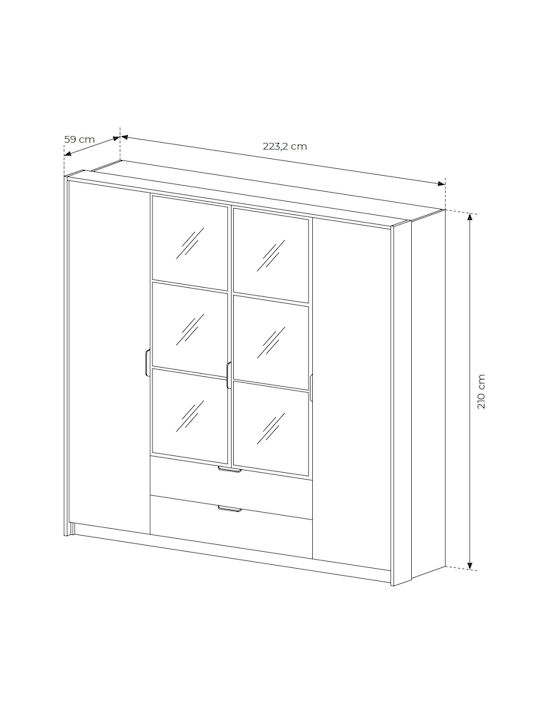 Milton Τετράφυλλη Ντουλάπα με Καθρέπτη 223x59x210cm