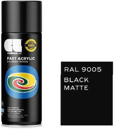 Cosmos Lac Spray Paint Acrylic with Matt Effect Black RAL9005 MATTE BLACK 400ml