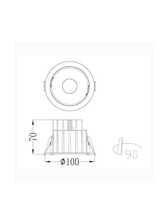 Sun Light Metallic Recessed Spot with Integrated LED and Natural White Light White 10x10cm. 1pcs