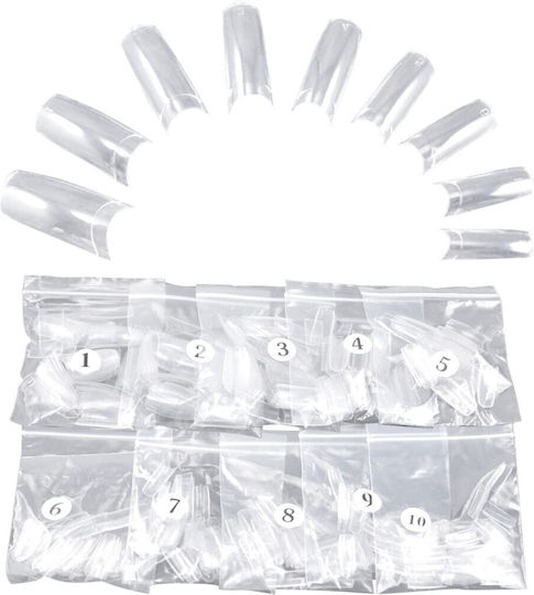 500 Nail Tips Square Transparent 10 Different Sizes Transparent