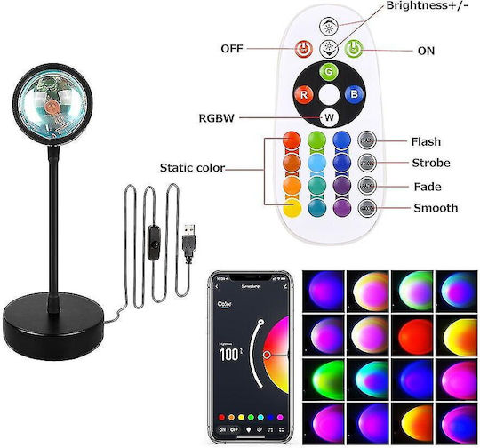 Lampă ambientală RGB OEM, efecte de lumină, control prin aplicație, telecomandă, proiectează apusul, cap rotativ 360°, negru