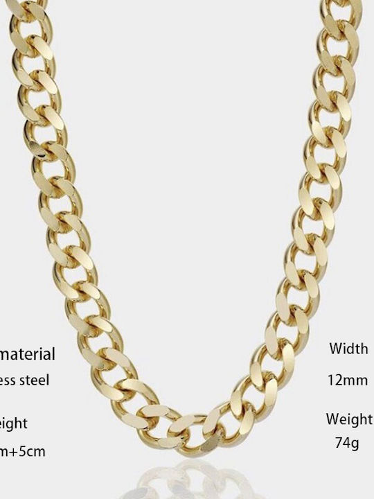 Ghetto Chain Neck Cuban made of Stainless Steel Gold-plated Wide Thickness 15mm