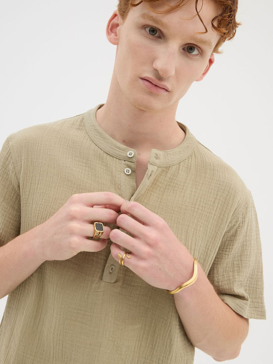 Herrenbluse Kurzarm Khaki