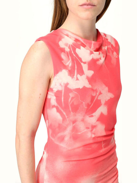 Midi Dress for Wedding / Baptism Draped Ecru-coral