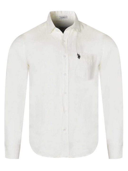 Langärmeliges Leinenhemd in normaler Passform White