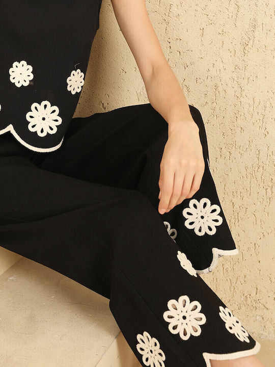 Damen Stoff Hose Schwarz