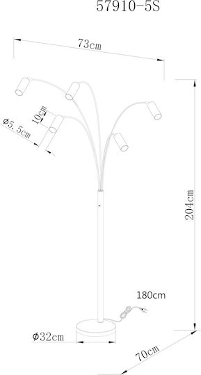 Globo Lighting Подова Лампа В204xД73см. с Цокъл за Крушка GU10 Черен