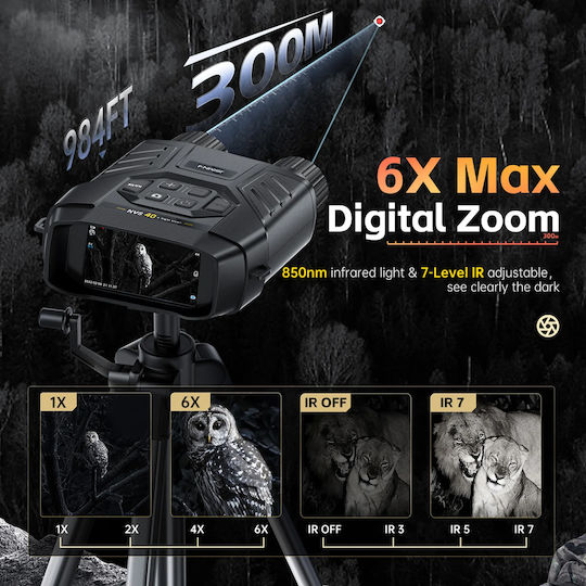 4k Night Vision Binoculars 6x Optical Zoom 300m Range Nvs-40