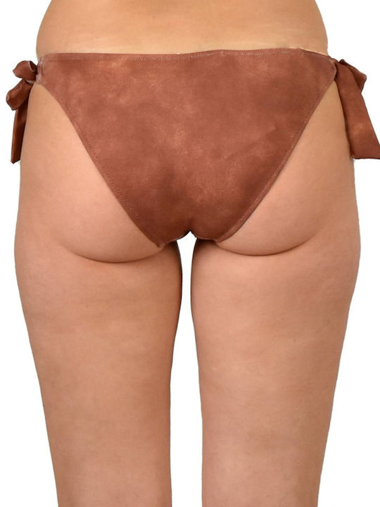 Bikini Slip με Κορδονάκια Καφέ