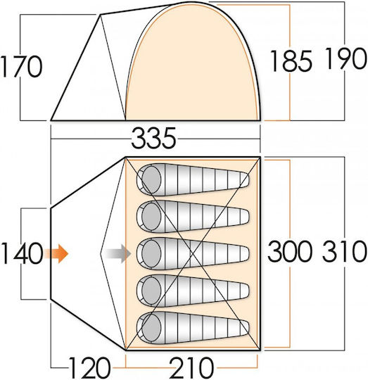Vango Berkeley 500 HERBAL Campingzelt Iglu Grün 4 Jahreszeiten für 5 Personen 340x320x195cm