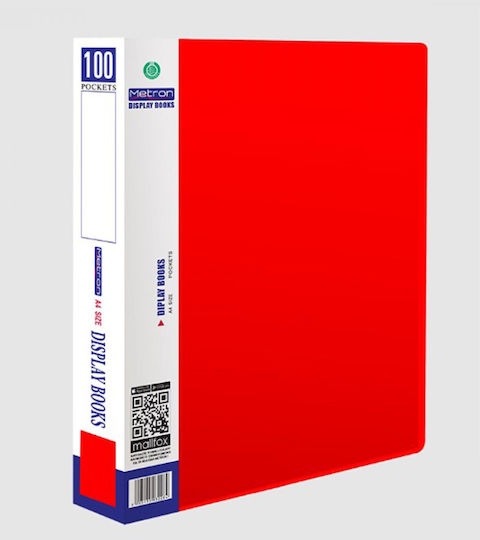 Metron Clipboard Flexible with 100 plastic sleeves Slides for Paper A4 Red 1pcs