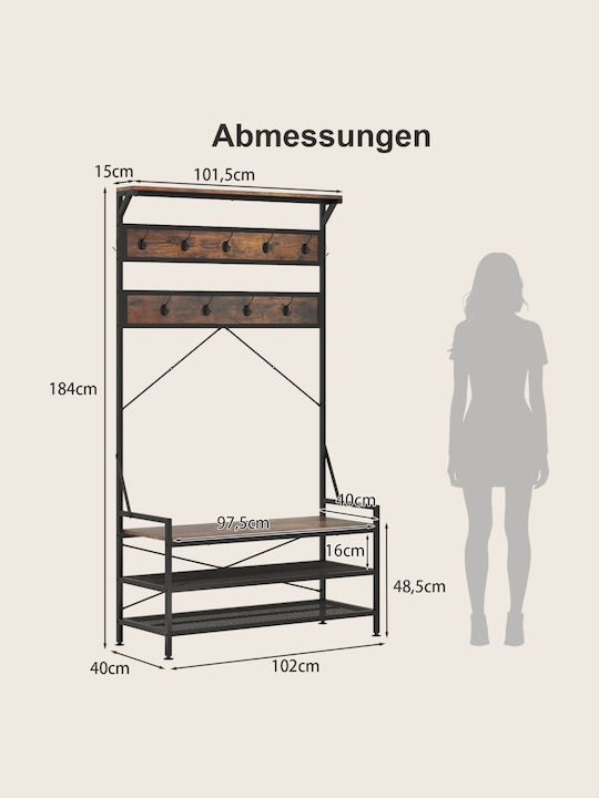 Costway Floor Garment Rack made of Metal Brown 102x40x184cm